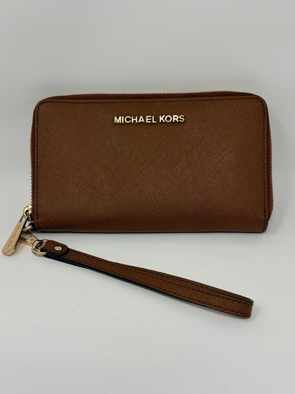 Michael Kors Brown Saffiano Zip-Around Wristlet Wallet